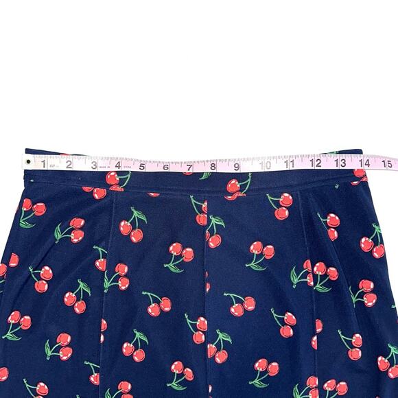 Talbots Navy Blue Cherry Print Retro Knee Length Skirt Size 2 - Picture 7 of 9